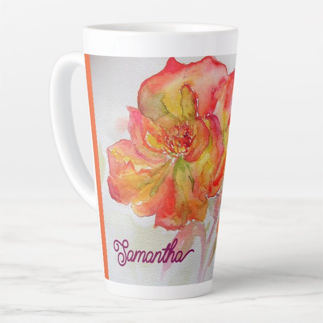 Tasse Latte Aquarelle orange rose jaune peinture florale (Angle gauche)
