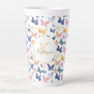 Tasse Latte Aquarelle papillon Couleur Motif coloré Nom person