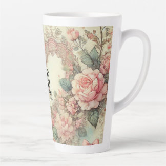 Tasse Latte Aquarelle pastel vintage florale bohème coeurs