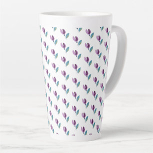 Tasse Latte Aquarelle peinte à la main Fleurs Vertes Violettes