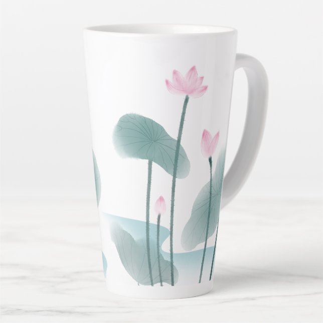 Tasse Latte Aquarelle Peinture Lotus Floral Dessin à main libr (Angle droit)