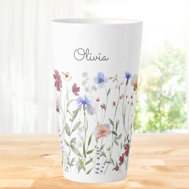 Tasse Latte Aquarelle personnalisée Coloré Fleur sauvage Meado (In situ)