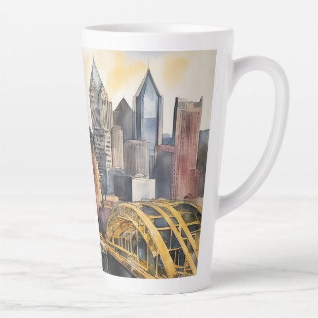 Tasse Latte Aquarelle Pittsburgh Cityscape (Droite)