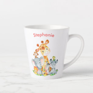 Tasse Latte Aquarelle rose Cute Safari Jungle Animaux