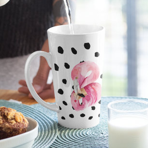 Tasse Latte Aquarelle rose exotique moderne Flamant rose & poi