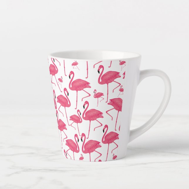 Tasse Latte Aquarelle rose Flamant rose sur design blanc (Droite)