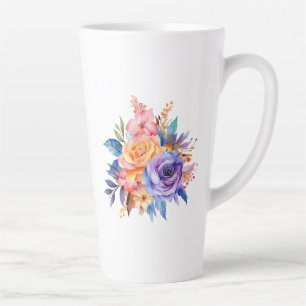 Tasse Latte Aquarelle Rose Fleurs Design-58392