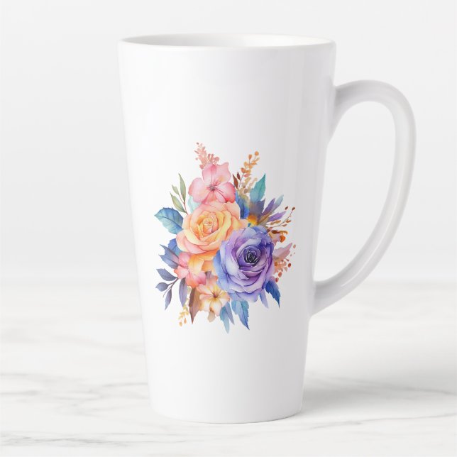 Tasse Latte Aquarelle Rose Fleurs Design-58392 (Droite)