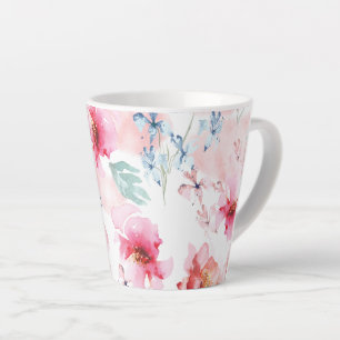 Tasse Latte Aquarelle rose floral