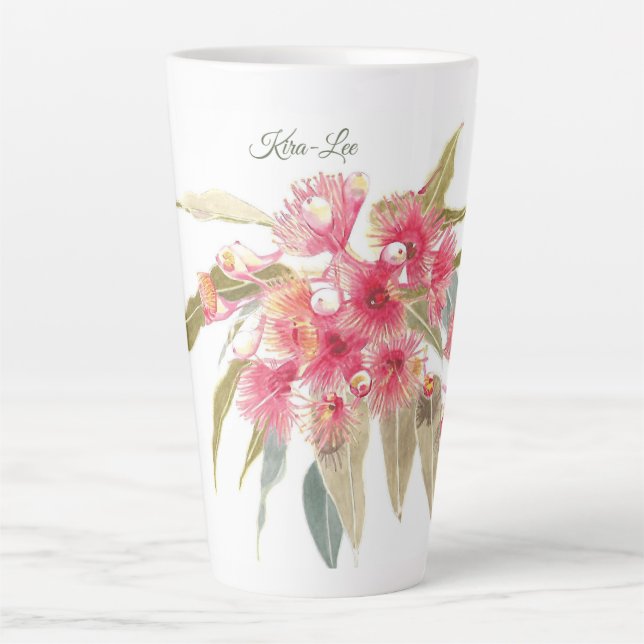 Tasse Latte Aquarelle rose floral personnalisée (Devant)