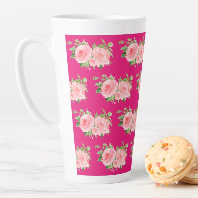 Tasse Latte Aquarelle rose moderne (En situation)