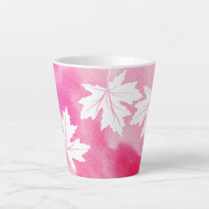 Tasse Latte Aquarelle rose moderne et feuilles d'érable blanc