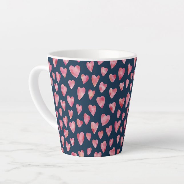 Tasse Latte Aquarelle rose motif de coeur d'amour (Angle gauche)