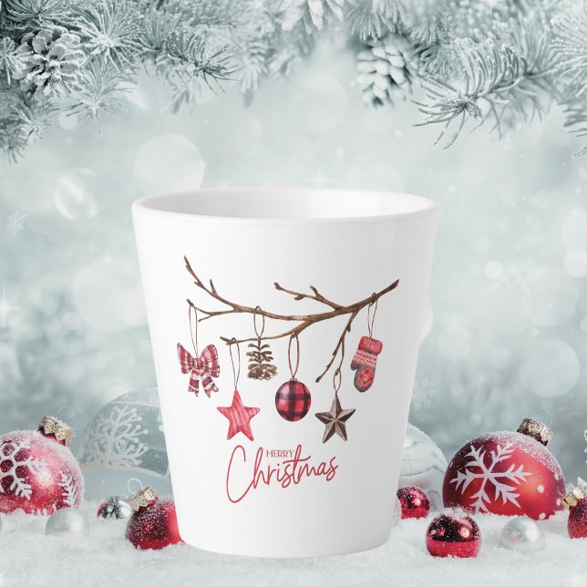 Tasse Latte Aquarelle Rustique Joyeux Noël (Créateur téléchargé)