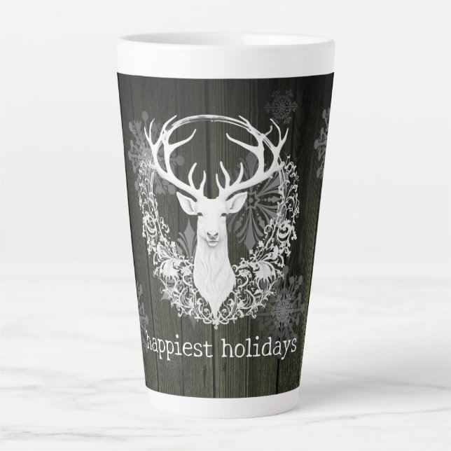 Tasse Latte Aquarelle rustique renne blanc | Green (Devant)