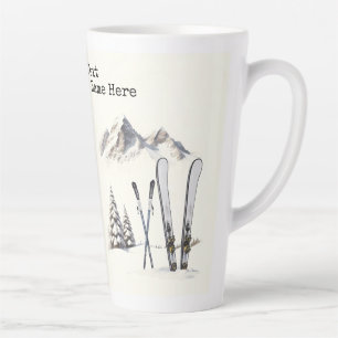 Tasse Latte Aquarelle rustique Ski neige montagne hiver