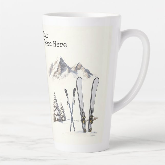 Tasse Latte Aquarelle rustique Ski neige montagne hiver (Droite)