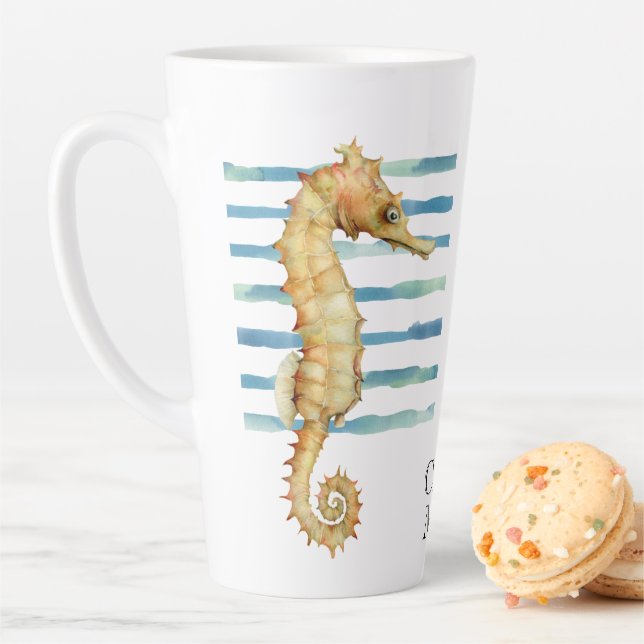 Tasse Latte Aquarelle Seahorse Beach Côtier CAPE MAY (En situation)