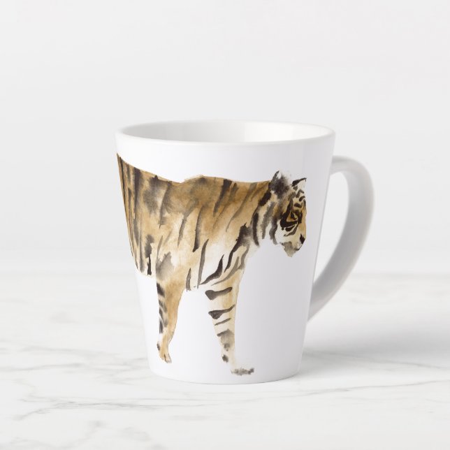 Tasse Latte Aquarelle Tigre Marcher (Angle droit)