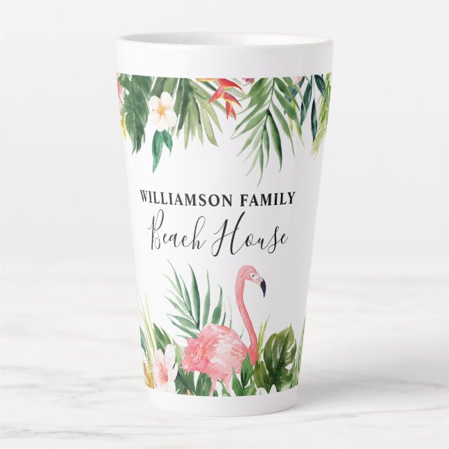 Tasse Latte Aquarelle Tropical Floral Beach House Grand (Devant)