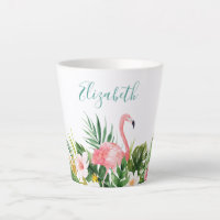 Aquarelle Tropical Floral Flamant rose Nom Turquoi