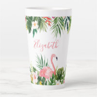 Aquarelle Tropical Floral Flamant rose rose Grand