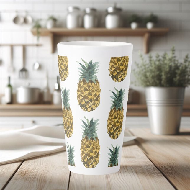 Tasse Latte Aquarelle tropicale ananas Motif sans couture (Créateur téléchargé)