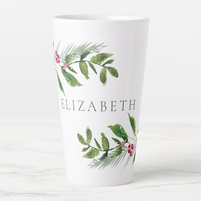 Tasse Latte Aquarelle Végétation hivernale Noël moderne (Devant)