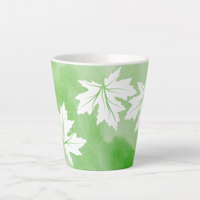Tasse Latte Aquarelle verte et printemps feuille d'érable blan (Devant)