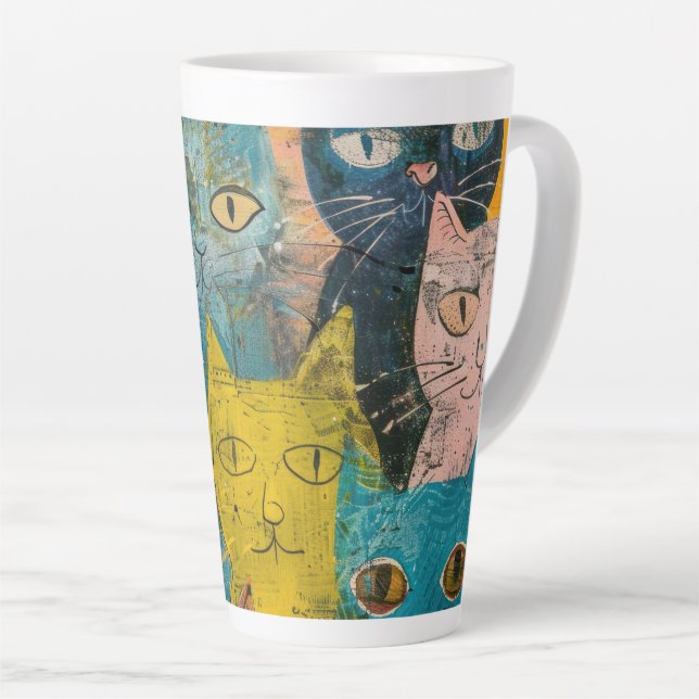 Tasse Latte Aquarelle Vintage Chat Abstrait (6) (Angle droit)