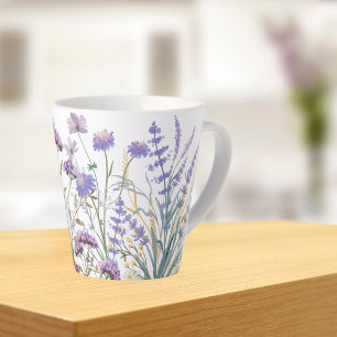 Tasse Latte Aquarelle violet Fleur sauvage Meadow