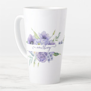 Tasse Latte Aquarelle violette florale personnalisée
