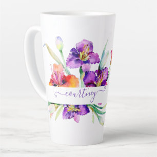 Tasse Latte Aquarelle violette Iris personnalisée