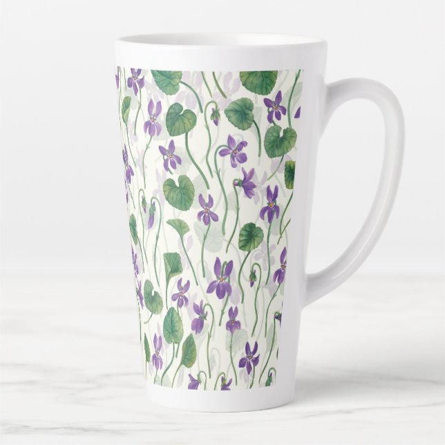 Tasse Latte Aquarelles violettes sur blanc cassé (Droite)