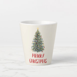 Tasse Latte Arbre de Noël aquarelle rustique Noël Fêtes de fin