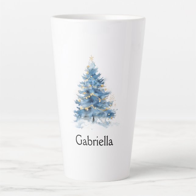 Tasse Latte Arbre de Noël bleu or (Devant)