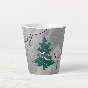 Tasse Latte Arbre de Noël classique Chic Monochrome Nom floral