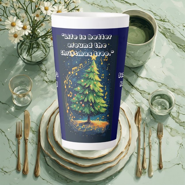 Tasse Latte Arbre de Noël dansant Notes de musique Amusement d (Dancing Christmas Tree Musical Notes Christmas Fun Latte Mug)