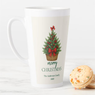 Tasse Latte Arbre de Noël Élégant – Ruban Rouge