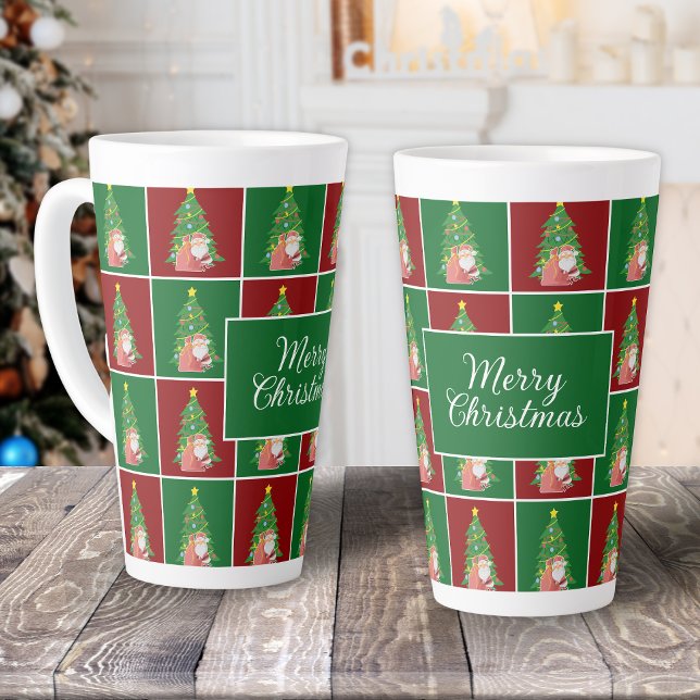 Tasse Latte Arbre de Noël | PÈRE NOËL | personnalisable rouge- (Créateur téléchargé)