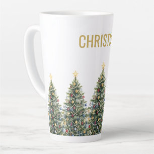 Tasse Latte Arbre de Noël personnalisé aquarelle rustique pour