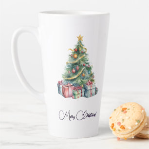 Tasse Latte Arbre de Noël Rainbow Watercolor