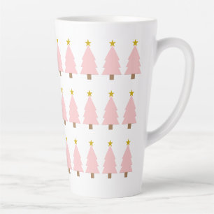 Tasse Latte Arbre de Noël rose moderne, Gold Star