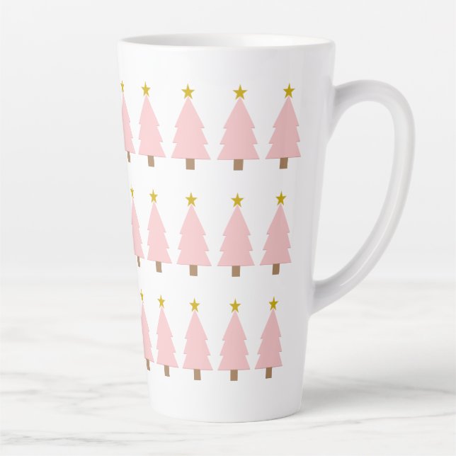 Tasse Latte Arbre de Noël rose moderne, Gold Star (Droite)