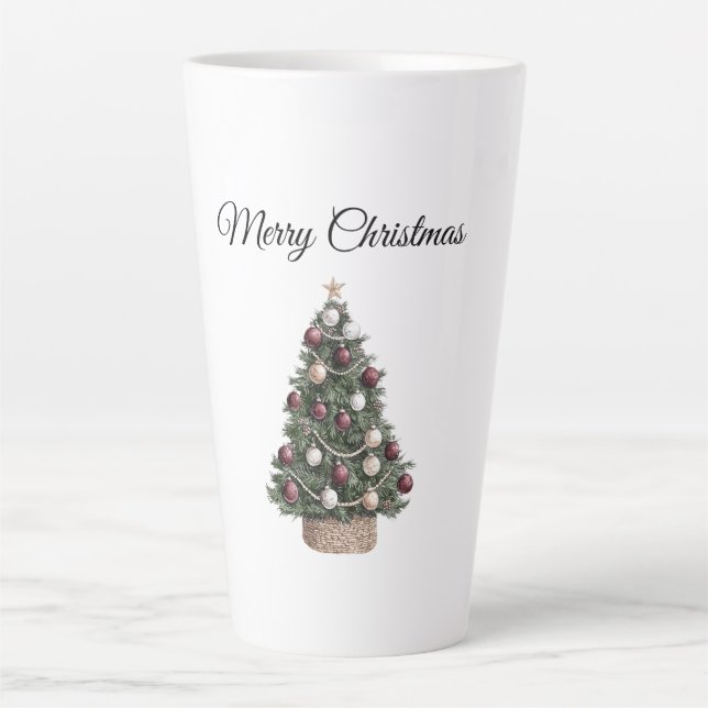 Tasse Latte Arbre de Noël Rouge Blanc (Devant)