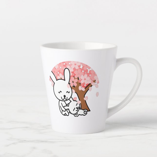 Tasse Latte Arbre de Sakura Mignon Couple de lapin Kawaii  (Droite)
