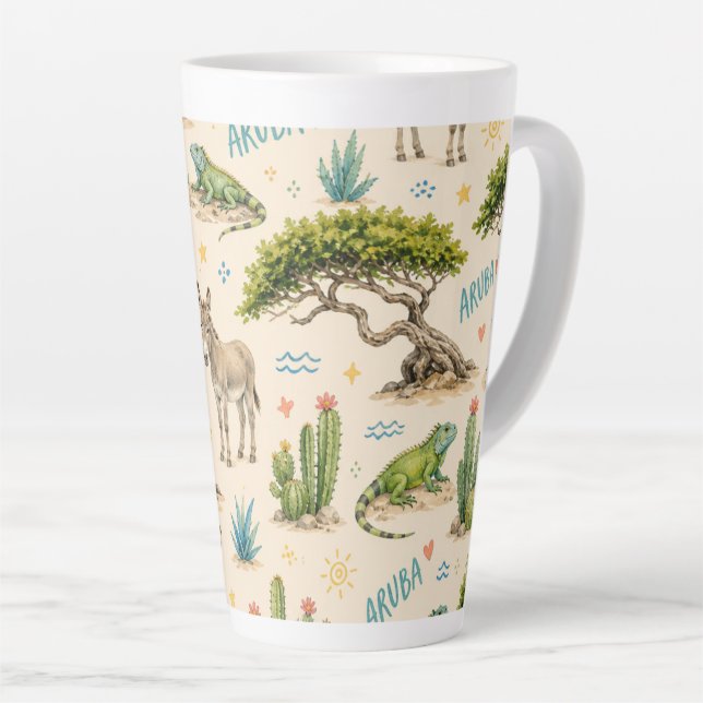 Tasse Latte Arbre divi d'Aruba, âne, iguane, cactus (Angle droit)