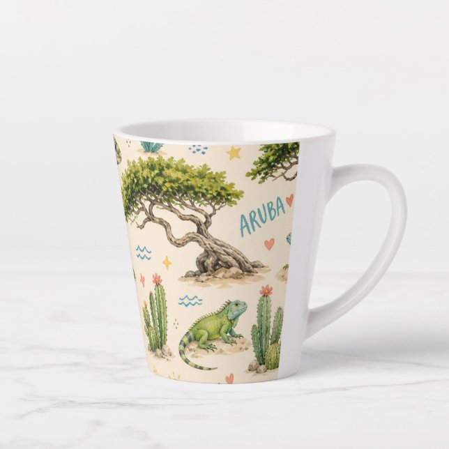 Tasse Latte Arbre divi d'Aruba, âne, iguane, cactus (Droite)