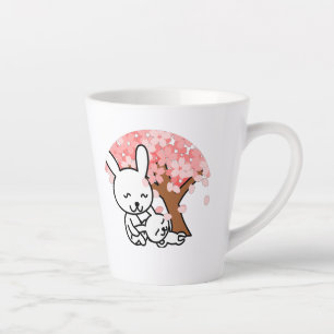 Tasse Latte Arbre Sakura Couple de lapin Mignon Kawaii 