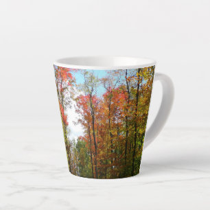 Tasse Latte Arbres d'automne et ciel bleu Photographie de la n